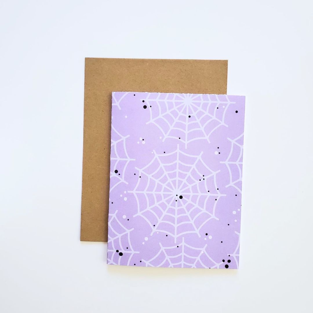 Purple Spider Web Halloween Greeting Card