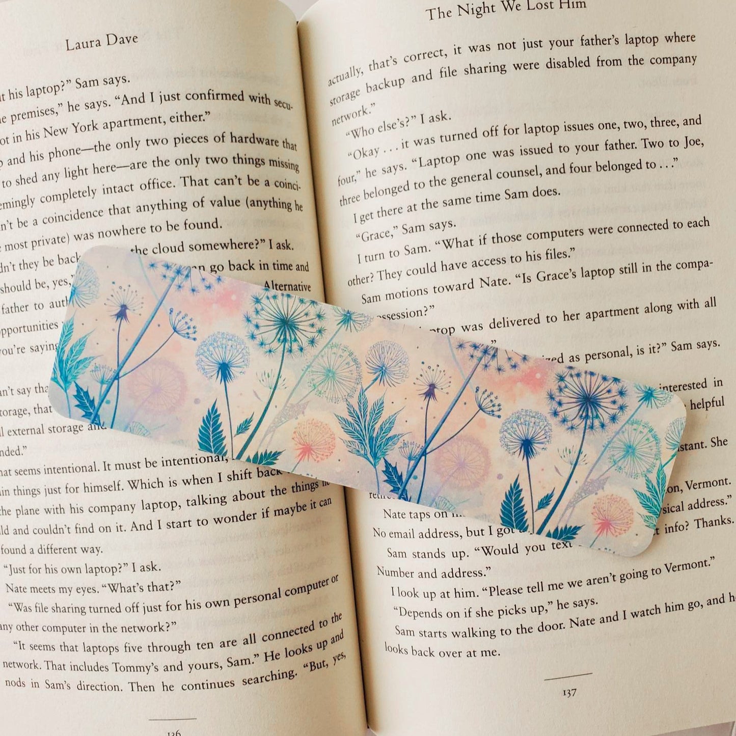 Floral bookmark on an open book