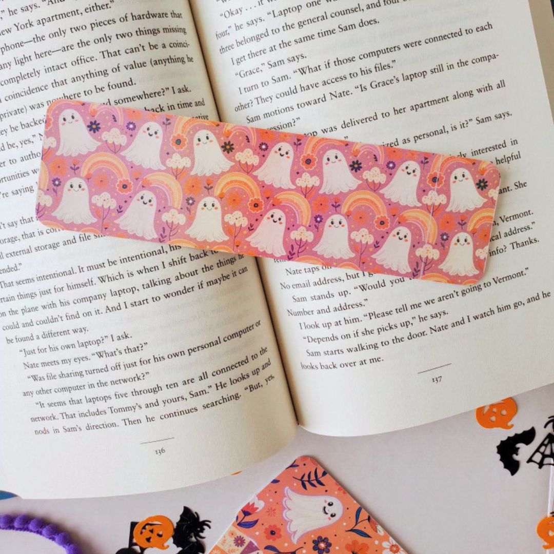Cozy and whimsical Halloween bookmarks with soft autumn colors, perfect for readers, journalers, and spooky season lovers.