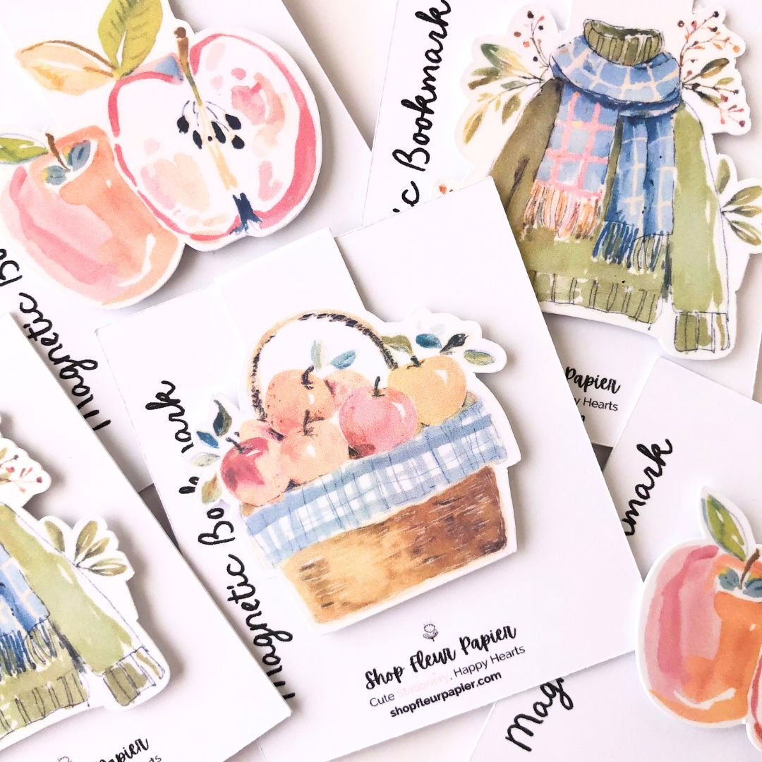 Magnetic bookmarks with illustrations on a surface