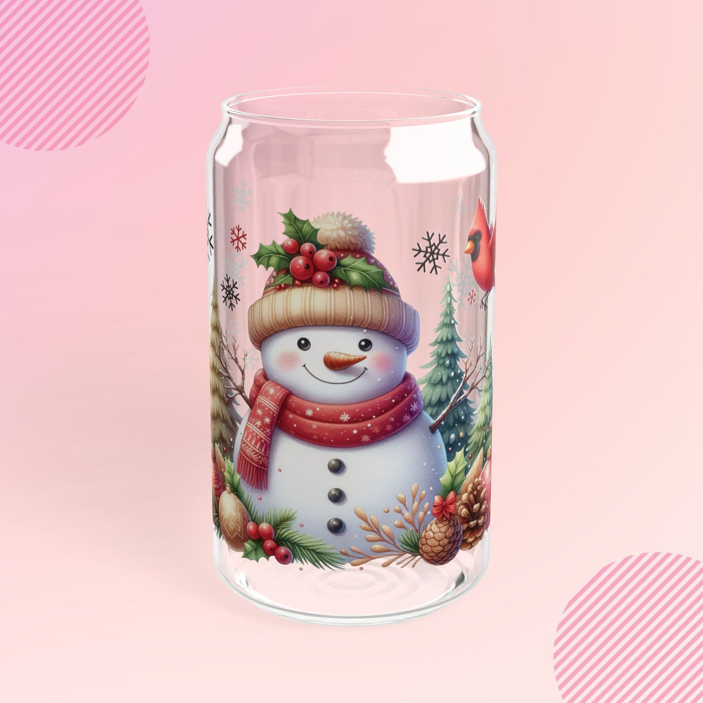 16 oz Christmas Snowman Glass Soda Can Tumbler