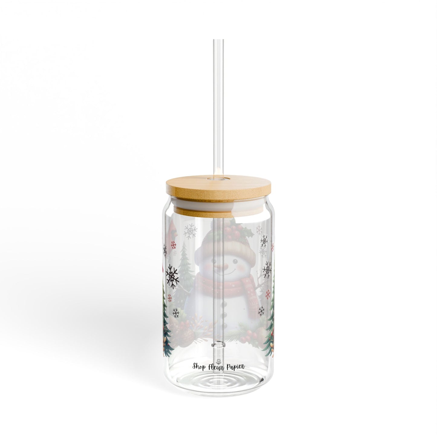 16 oz Christmas Snowman Glass Soda Can Tumbler