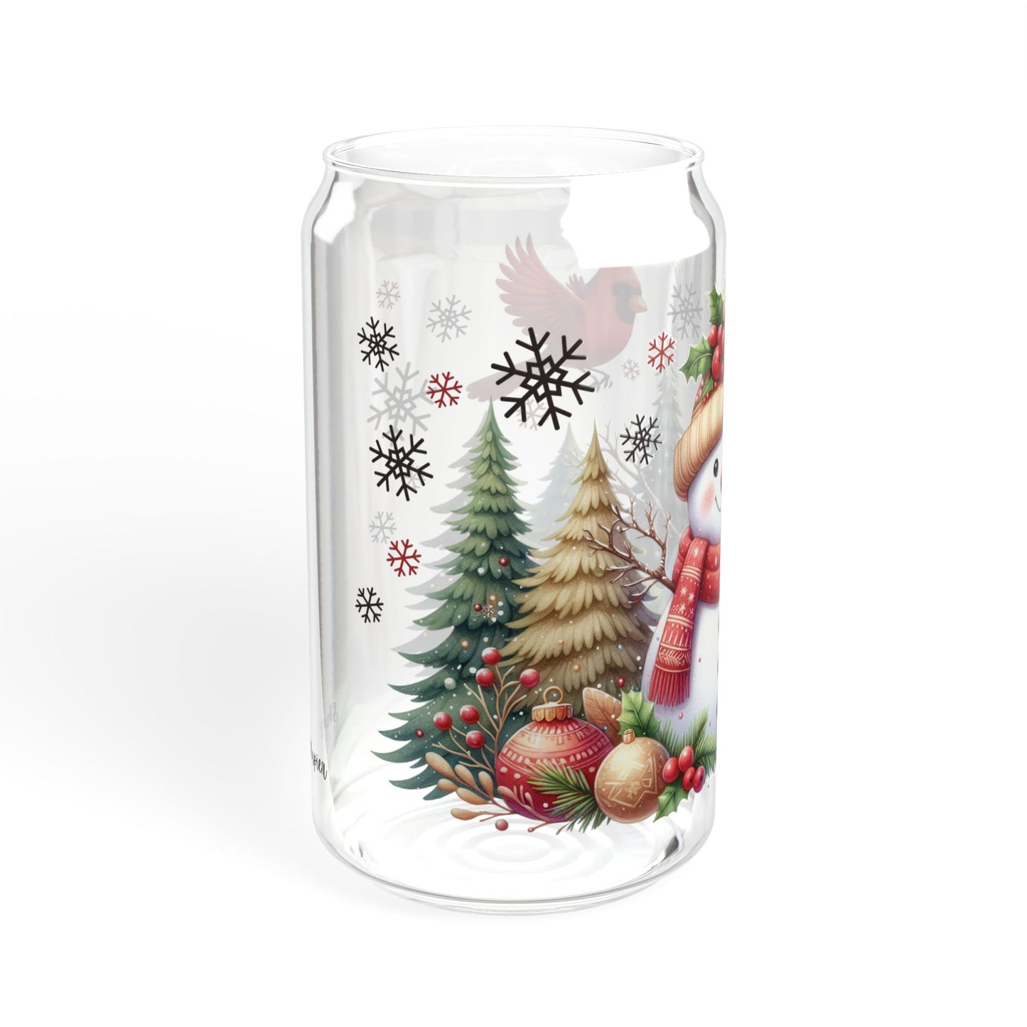 16 oz Christmas Snowman Glass Soda Can Tumbler