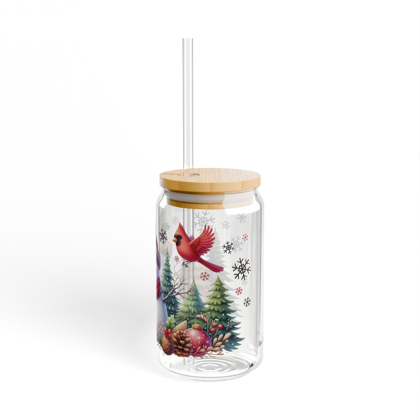 16 oz Christmas Snowman Glass Soda Can Tumbler