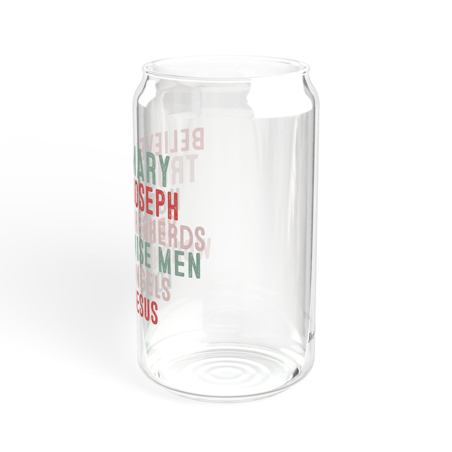 16 oz Believe Like Mary Glass Soda Can Tumbler