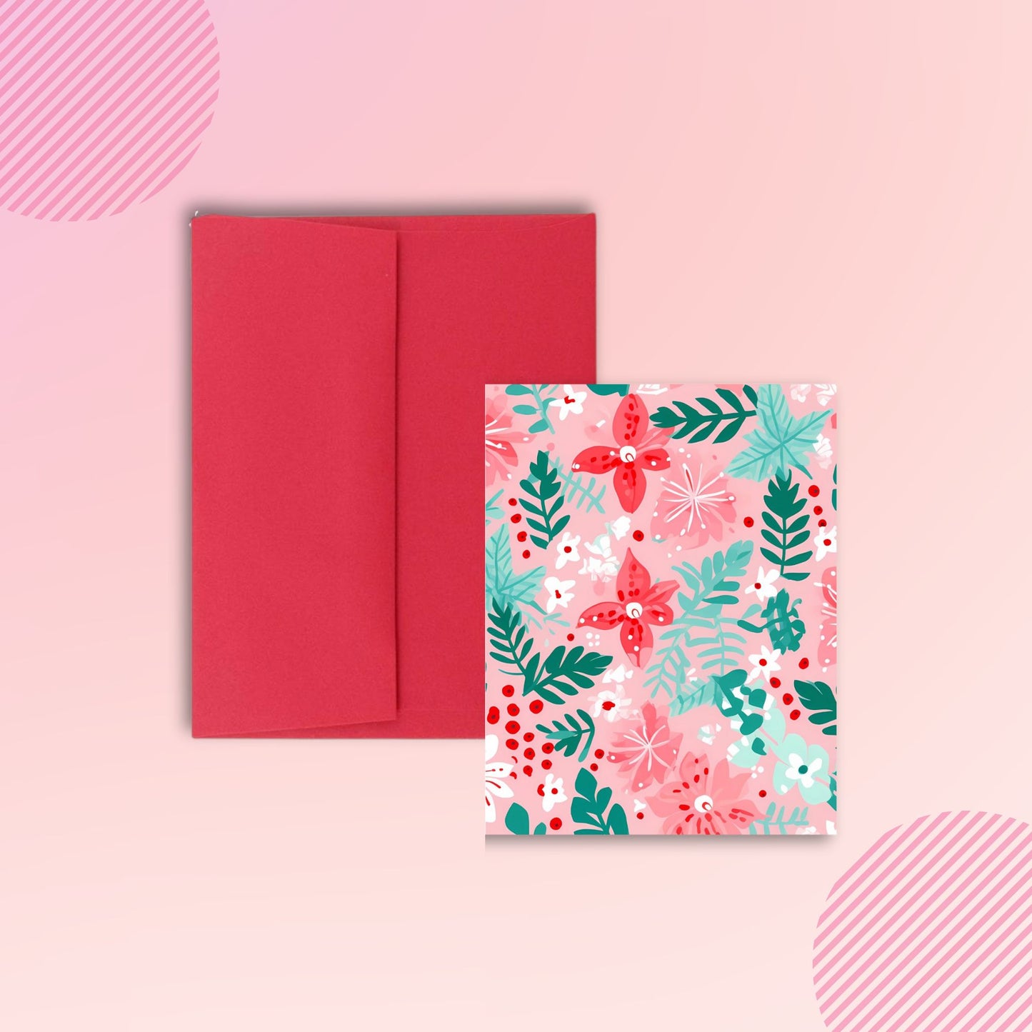 A2 Greeting Card | Pink Holiday Floral