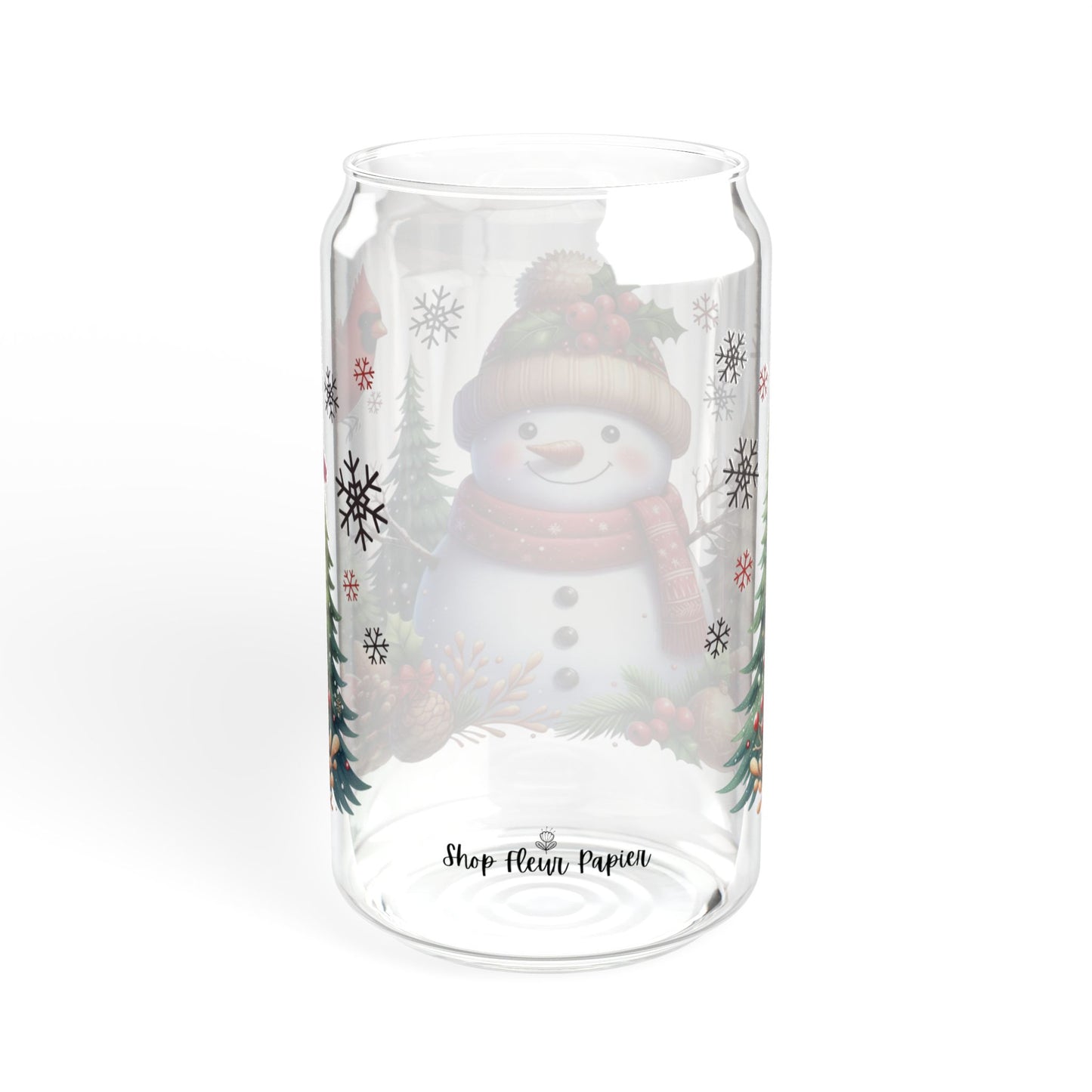 16 oz Christmas Snowman Glass Soda Can Tumbler