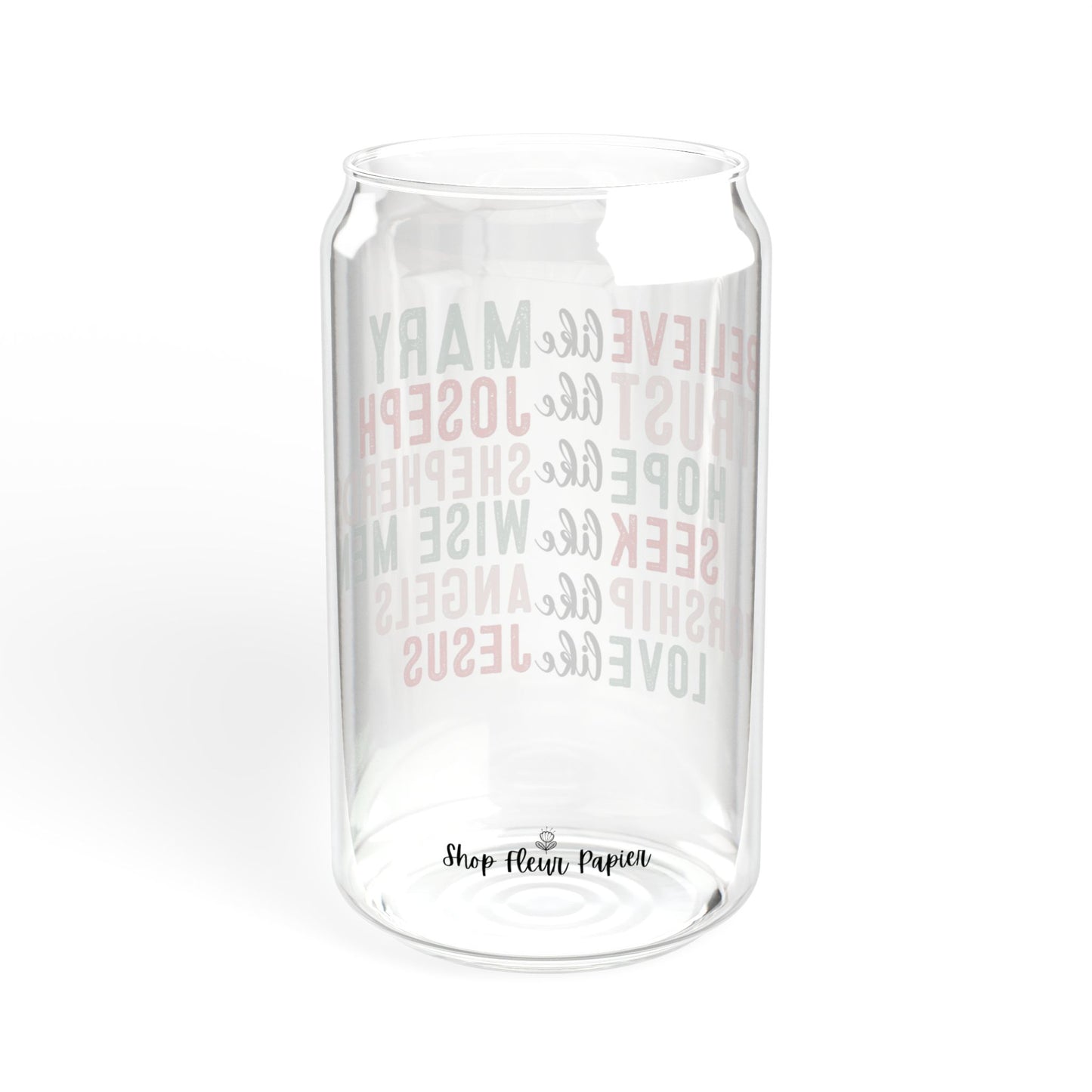 16 oz Believe Like Mary Glass Soda Can Tumbler