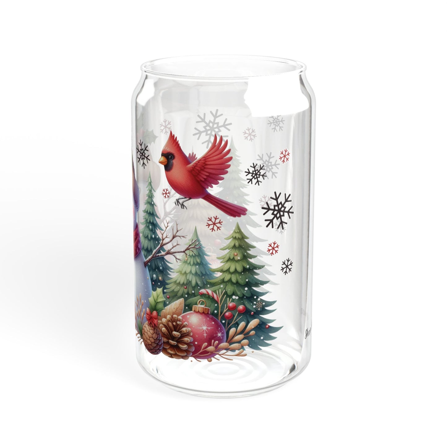 16 oz Christmas Snowman Glass Soda Can Tumbler