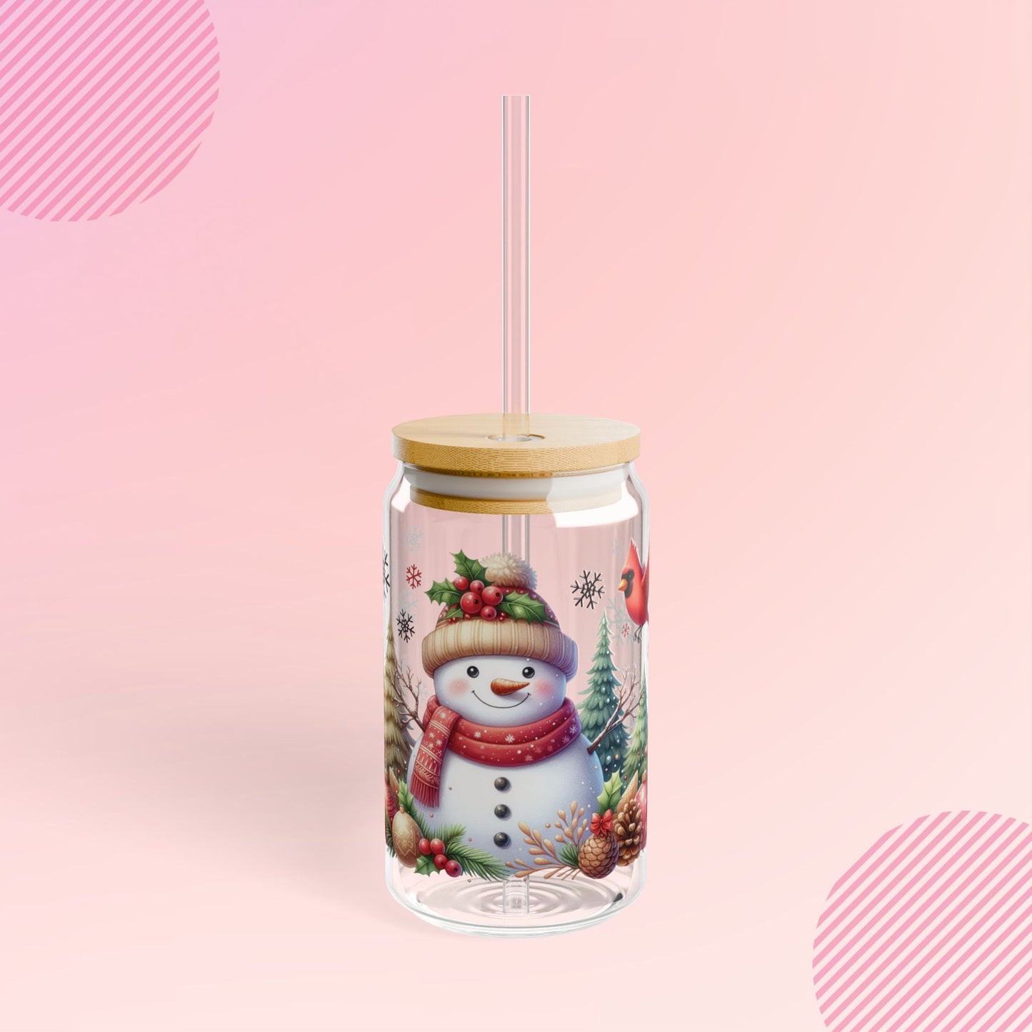 16 oz Christmas Snowman Glass Soda Can Tumbler