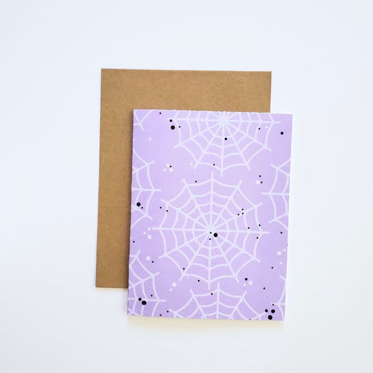 Purple Spider Web Halloween Greeting Card