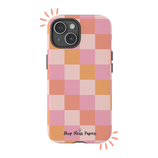 Fall Pink and Orange Check Phone Case