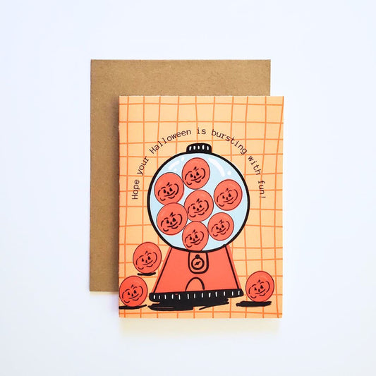 Pumpkin Candy Corn Gumball Machine Blank Greeting Card